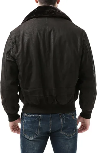 Vista 5 de Landing Leathers Chaqueta bomber de cuero G-1 azul marino para hombre (también disponible en tallas grandes y altas)