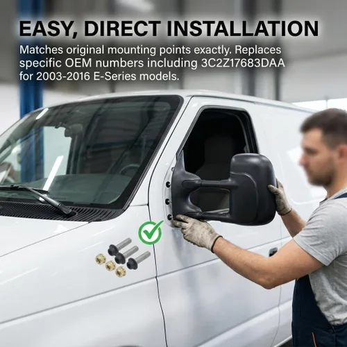 Vista 5 de PartsFlow Espejo manual izquierdo para puerta lateral del conductor para Ford E-350 Super Duty 2002-2016/E-150/E-250/Econoline Van/Econoline/E-150