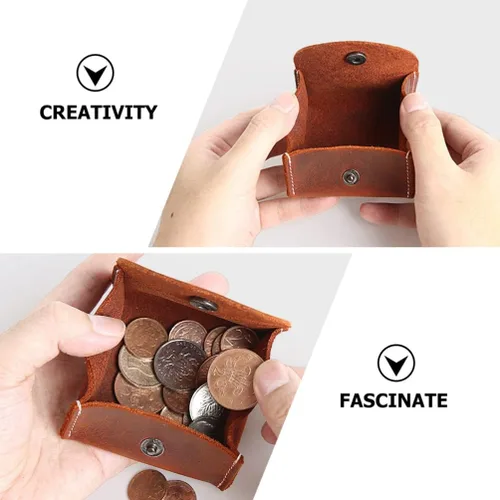 Vista 4 de Generic Bolsa vintage para monedas bolsa de cuero duradera y compacta, mini billetera de bolsillo, cierre a presión, bolsa de cambio de cuero