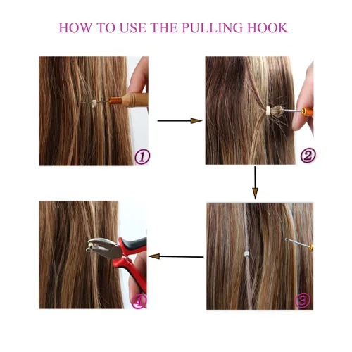 Vista 5 de Kit de herramientas de extensión de cabello, 3 piezas de microeslabones Remove Plier, Pulling Hooks, Micro Silicone Rings Bead Device for Micro