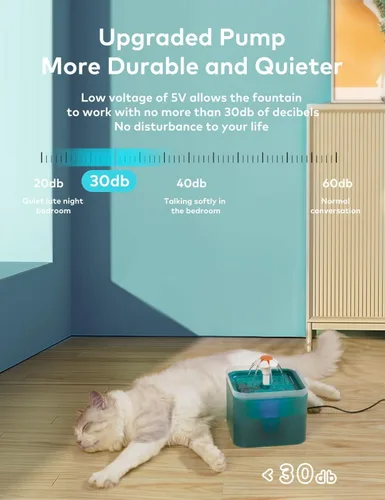 Vista 4 de Fuente de agua para gatos de interior: fuente para gatos de 67 onzas/2 litros - Fuente de agua silenciosa para mascotas - Fuentes para gatos
