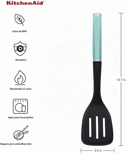 Vista 3 de KitchenAid Espátula Ranurada Clásica de Nylon, 13.66 Pulgadas, Aqua Sky aguamarina (Aqua Sky)