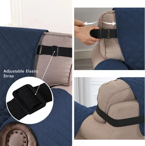 Vista 107 de H.VERSAILTEX Funda de sofá resistente al agua para sofá de 3 cojines, reversible, protector de muebles acolchado con correa elástica, funda de sofá