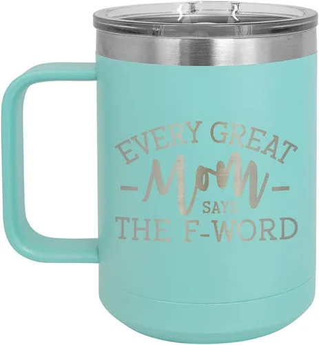 Vista 16 de EVERY GREAT MOM SAYS THE F WORD Taza de café negra de 15 oz con tapa deslizante Taza de café de viaje aislada Ideas de regalos de cumpleaños