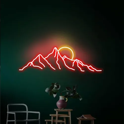 Vista 10 de Letrero de neón LED con diseño de montaña y puesta de sol de 18 pulgadas, letrero de neón con diseño de montaña y amanecer, regalos para la oficina