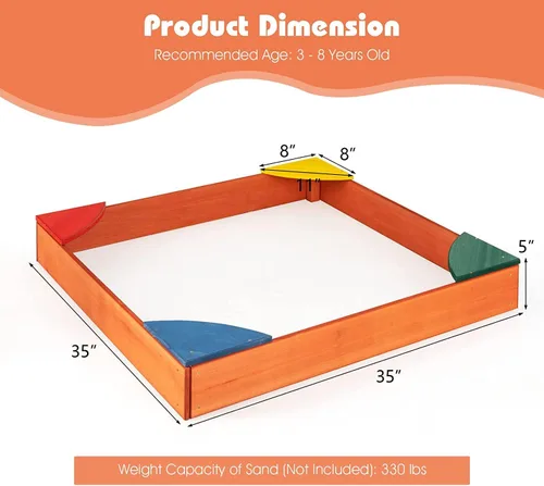 Vista 5 de HONEY JOY Caja de arena de madera para niños, pozo de arena sin fondo para exteriores con 4 asientos esquineros integrados, cajas de arena de cedro