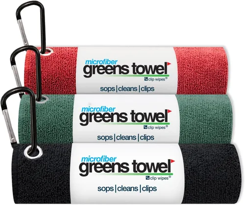Vista 6 de Toalla de microfibra Greens Towel, 16 x 16 pulgadas, con mosquetón, ideal para golf (3 unidades)