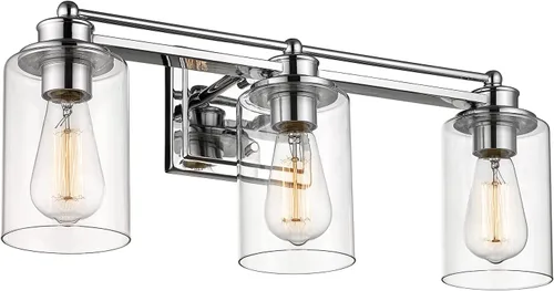 Vista 9 de HWH - Lámpara de tocador cromada con 5 luces sobre espejo, lámpara de pared moderna para baño, 37 pulgadas, acabado cromado, 5HLT63B-5W CH