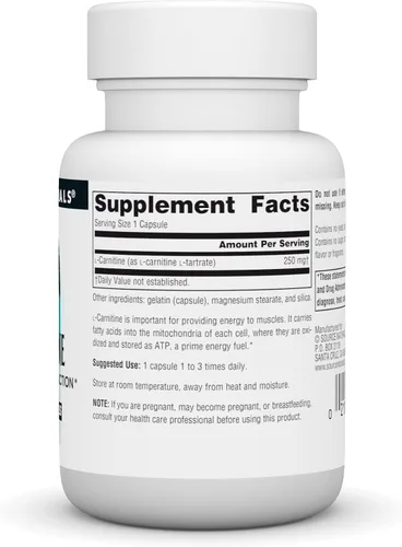 Vista 2 de Source Naturals L-Carnitina 250 mg para energía metabólica, 60 cápsulas