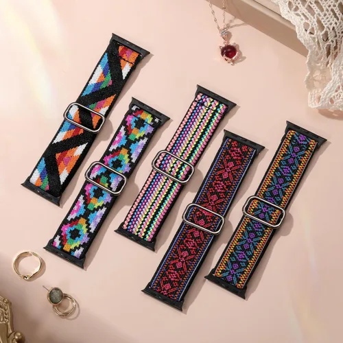 Vista 4 de Easuny Bandas elásticas bohemias compatibles con Apple Watch de 1.5 pulgadas, 1.57 pulgadas, 1.65 pulgadas y de 1.73 pulgadas para mujeres, hombres