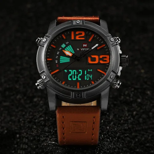 Vista 8 de Naviforce hombres moda deporte relojes hombres cuarzo analógico fecha reloj hombre cuero Militar impermeable reloj