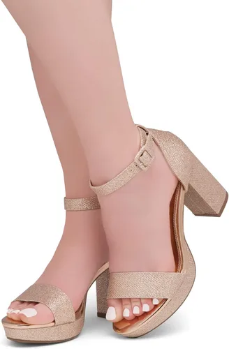 Vista 5 de Shoe Land SL-Cabrini - Sandalias de tacón alto con plataforma gruesa para mujer, puntera abierta, correa en el tobillo, zapatos de tacón para boda