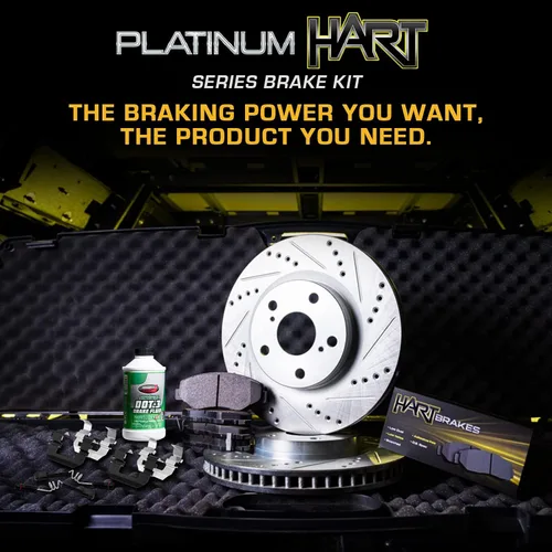 Vista 3 de Hart Brakes Kit de frenos delanteros y rotores Pastillas de freno delantero Rotores y pastillas de freno Pastillas y rotores semimetálicos