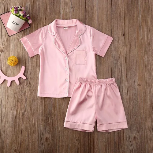 Vista 138 de Conjunto de pijama de manga larga con botones para niña pequeña, conjunto de ropa de dormir