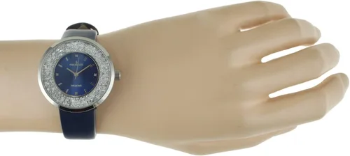 Vista 4 de Peugeot 3041SBK Reloj elegante, con correa negra fina, con diamantes auténticos y circonita cúbica, redondo y plateado, para mujer.