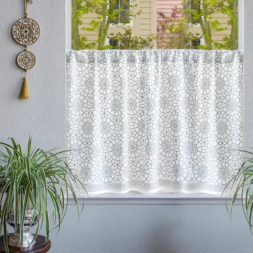 Vista 21 de Cortinas de algodón de media cocina para ventanas pequeñas, baño y café, estampado a mano en bloque, velo de novia blanco, diseño bohemio moderno