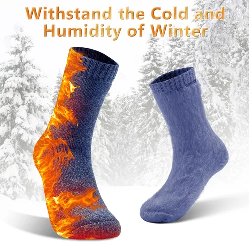Vista 2 de HUGSWEET Calcetines térmicos, calcetines cálidos de invierno para hombre, aislados, para clima frío, con calefacción, calcetines térmicos, 4 pares