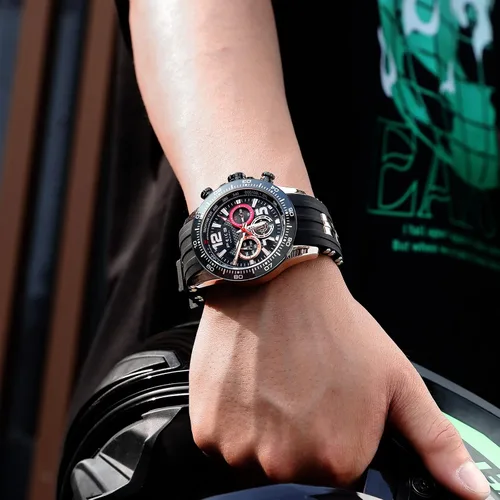 Vista 6 de FEICE Men's Wristwatches Sport Waterproof Chronograph Analog Quartz Watch Wtih Rubber Strap Fashion Luminous Dress Watch Business Clock Luxury