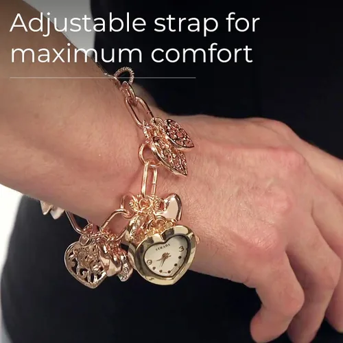 Vista 4 de Shop LC STRADA - Reloj con dije de corazón múltiple para mujer, cristal blanco esmaltado, movimiento japonés (Rosetonetono doradoplata)