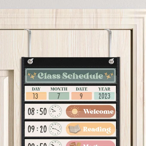 Vista 4 de Set de Tablas de Bolsillo de Horario Diario con Tema Boho, Decora Tu Aula o Hogar para Pre-Kinder a Sexto Grado, Negro