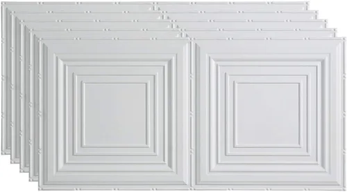 Vista 20 de FASÄDE Panel de techo decorativo de vinilo decorativo de 2 x 4 pies de estilo tradicional / patrón 3 en aluminio cepillado (paquete de 5)