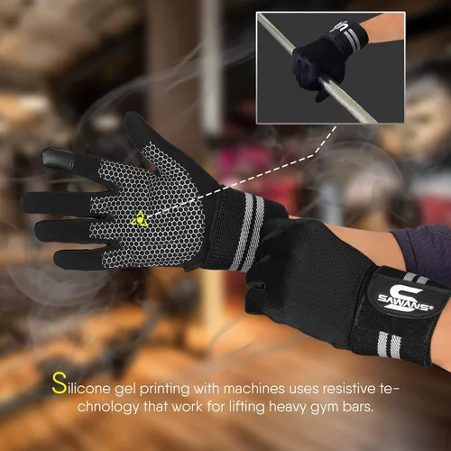 Vista 3 de SAWANS Guantes de levantamiento de pesas Gimnasio Entrenamiento Fitness Muñequera Soporte Hombres Mujeres Guantes sin dedos Pantalla táctil de dedo