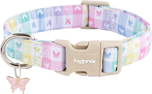 Vista 28 de Faygarsle - Collar de algodón para perros, collar de diseñador para hembras, tamaños pequeños, medianos y grande, diseño de flores con dijes de Beige