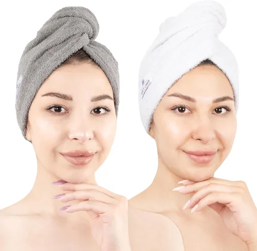 Vista 10 de American Soft Linen Toallas de pelo 100 % algodón para mujer, gorro de toalla de pelo, turbante de algodón para cabello largo y rizado Beige