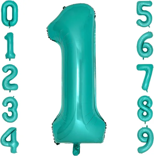 Vista 9 de Globos de color verde azulado con el número 0 de 40 pulgadas, globos grandes de papel de aluminio azul turquesa para mujer, decoraciones