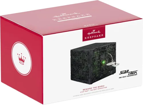 Vista 5 de Adorno de mesa navideño Hallmark Keepsake 2025, Star Trek: La próxima generación ¡Cuidado con los Borg! con luz y sonido, regalos para Trekkies