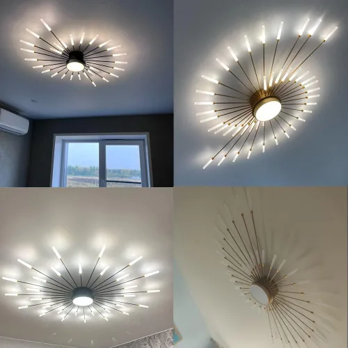 Vista 4 de Lámpara de techo LED de 32 pulgadas, 12 luces de techo modernas, lámpara de techo empotrada, iluminación de interior dorada para sala de estar