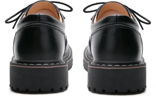 Vista 4 de Zapatos Oxford para mujer, zapatos perforados con cordones y punta redonda de cuero de tacón bajo para niñas y mujeres