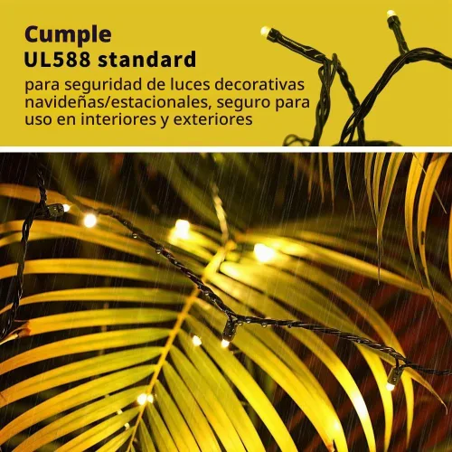 Vista 8 de XTF2015 Luces de Navidad LED de 105 pies con 300 LED, Enchufe de Extremo a Extremo, 8 Modos, Luces de Navidad Certificadas UL para Exteriores e