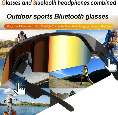 Vista 2 de Lentes inteligentes Bluetooth para ciclismo: gafas inteligentes para hombres y mujeres con micrófono integrado y altavoces de música de oído