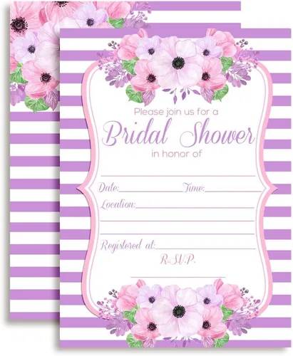 Vista 8 de Amanda Creation Juego de 20 invitaciones de acuarela floral azul, gris y dorado para despedida de soltera, incluye sobres