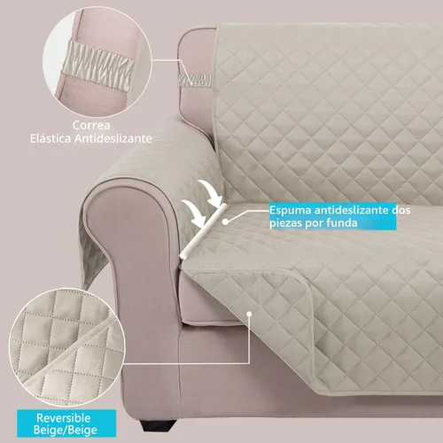 Vista 3 de U-NICE HOME Fundas reversibles para sillas reclinables, beige/beige
