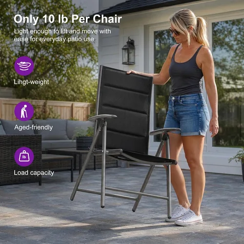 Vista 5 de PURPLE LEAF Juego de 2 sillas plegables para patio al aire libre, sillas de camping reclinables al aire libre con asiento acolchado de algodón