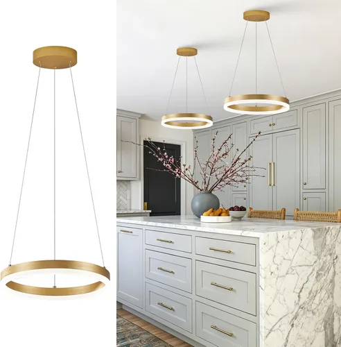 Vista 31 de Benkut Lámpara de Araña de Anillo LED Moderna Negra para Comedor, Lámpara de Araña de Techo Circular Empotrada Regulable con Control Remoto