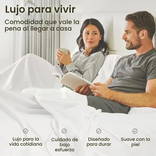 Vista 6 de California Design Den Sábanas de Algodón Egipcio 100%, Juego de Sábanas de Lujo Auténtico Certificado Tamaño Full con Bolsillo Profundo, Satén Suave