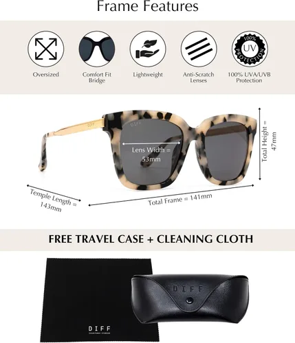 Vista 3 de DIFF Bella Designer - Gafas de sol cuadradas de gran tamaño para mujer, 100% protección UVAUVB, colores de moda de moda Tortoise