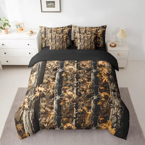 Vista 23 de Feelyou Juego de edredón botancial de camuflaje con bandera estadounidense Negro Marrón Oscuro