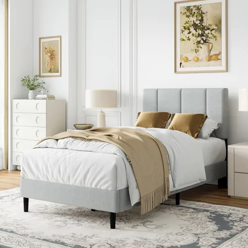 Vista 16 de IOILORI Base de cama tamaño matrimonial con cabecera tapizada de terciopelo, listones de madera resistentes, sin caja de resortes, sin ruido, fácil