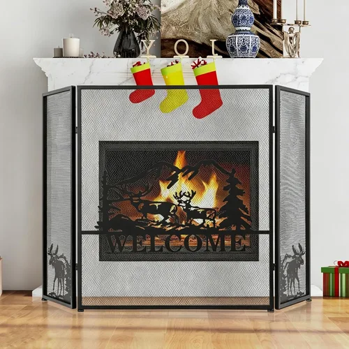 Vista 8 de IRONMAX Pantalla decorativa plegable para chimenea de 3 paneles, 48.5