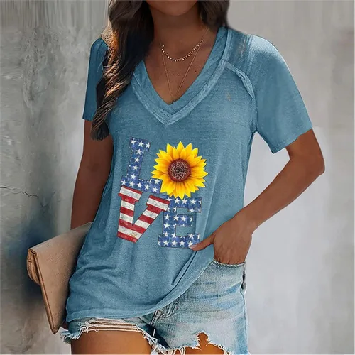 Vista 2 de Independence Day Shirt Ladies Casual Work Wide Sleeve Oversized Soft Crew Neck Comfortable Tops