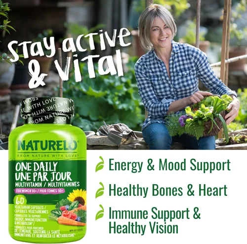 Vista 6 de Naturelo Multivitamina de un día para mujeres de más de 50 años (sin hierro) - Apoyo para la menopausia para mujeres mayores de 50 años - Suplemento