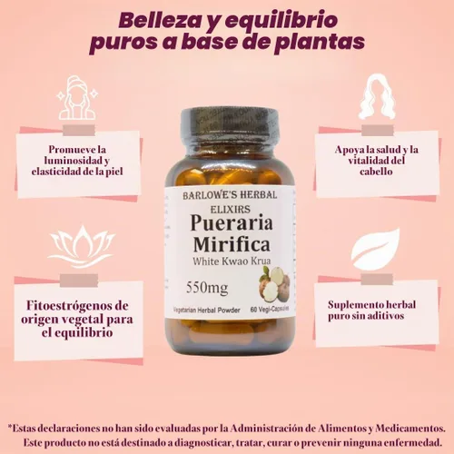 Vista 3 de Pueraria Mirifica Cápsulas vegetarianas, 60 0.019 oz, sin estearato, botella de vidrio
