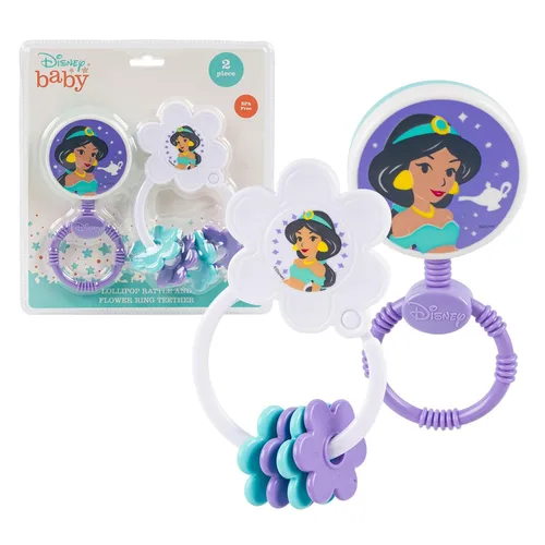 Vista 2 de Disney Juego de regalo de princesa para bebé, regalos de baby shower para niñas, paquete de 8 piezas esenciales para recién nacidos con sonajero