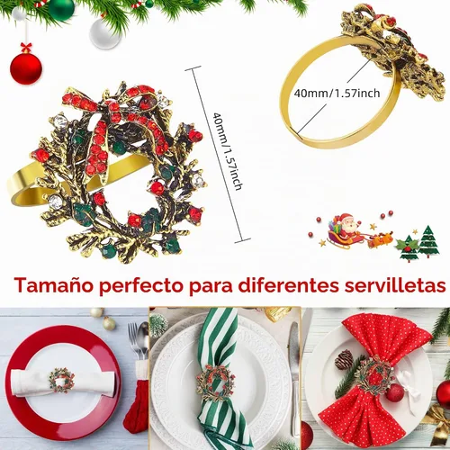 Vista 2 de ZeeDix Juego de 6 servilleteros de corona de Navidad, servilleteros de Navidad para servilletas de tela, servilleteros de Navidad para Acción