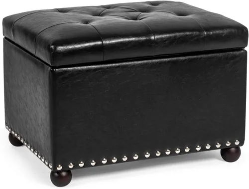 Vista 11 de Adeco Banco otomano de almacenamiento moderno de 24 pulgadas, reposapiés rectangular tapizado de piel sintética para sala de estar y dormitorio