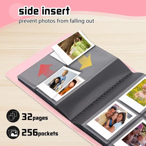 Vista 4 de Álbum de fotos de 256 bolsillos para cámara Polaroid Go Everything Box y película instantánea, álbum de fotos Polaroid Go (rosa)
